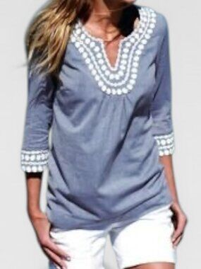 Boden Long Island Embroidered Chambray Tunic in Hampton Blue - US Sz 4